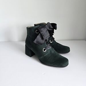 Gadea Made In Spain Green Heeled Ankle Boots With Ribbon Laces Size 40